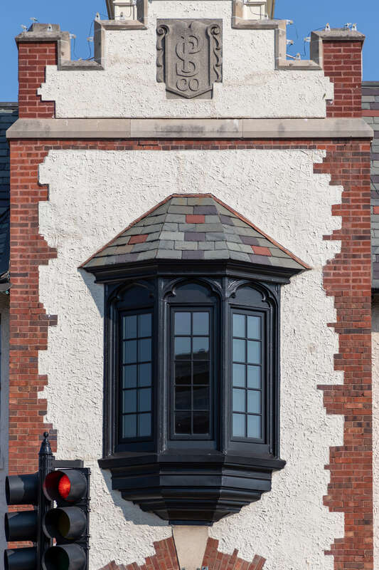 The Public Service Building in Libertyville (1928). It was designed by Hermann V. von Holst, best known for leading Frank Lloyd Wright's architectural practice while Wright was overseas with Mamah Cheney. It was built for Sameul Insull, who moved to