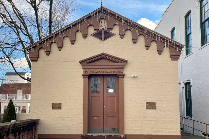 The Surveyor General's Office in Perth Amboy, New Jersey. Part of the Perth Amboy City Hall and Surveyor General's Office.