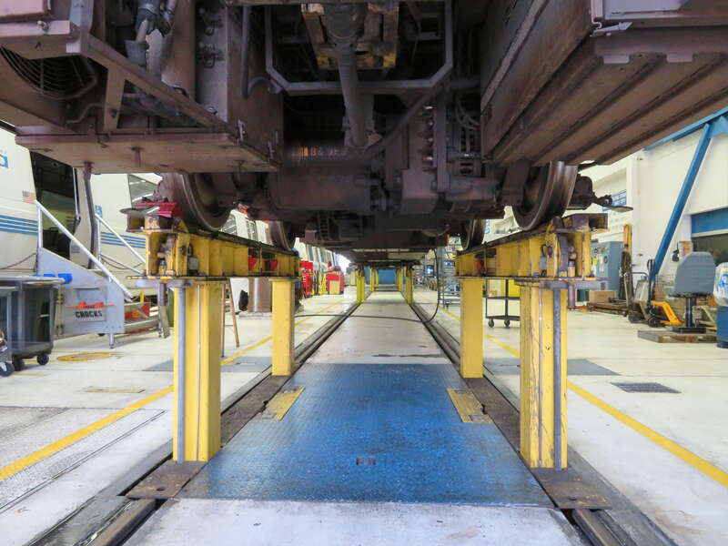 Underside of a BART car at Daly City Yard in March 2018. Photo taken with permission during a yard tour.
