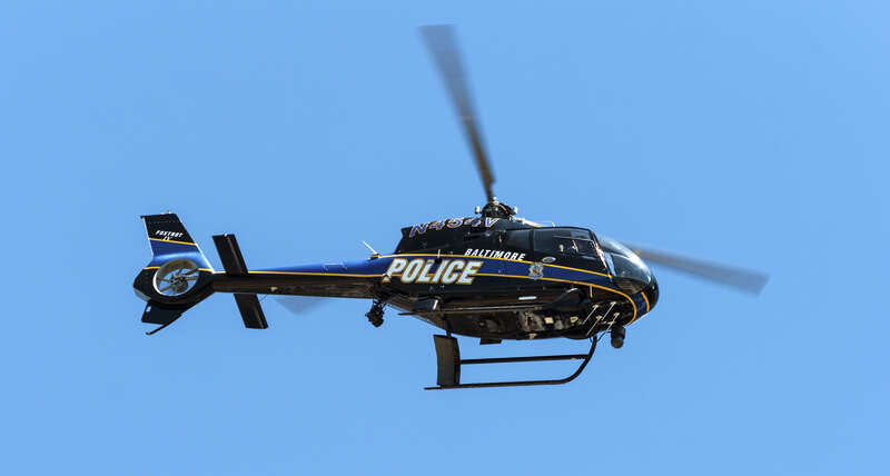 Baltimore Police Department helicopter Foxtrot IV N454V, photographed at Sailabration 2012 over the Inner Harbor