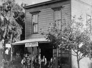The first store and post office in Alhambra, California. It was located on the corner of Garfield Ave. and Main St.