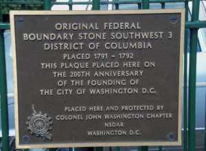Southwest No. 3 Boundary Marker of the Original District of Columbia. It is located in the parking lot of the First Baptist Church on King Street.