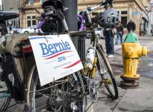 A biker for Bernir in the East Village.

Photos from a walk around downtown Des Moines, two days before the Iowa caucuses.