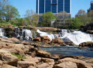 Greenville Falls Park On The Reedy River. Taken on 2021-04-25 with a FujiFilm XT-3 and Fuji XF 35mm f1.4 R lens.