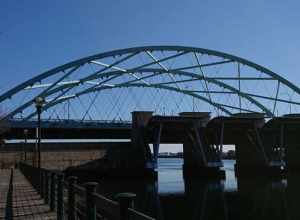 Providence River (Iway) Bridge and Fox Point Hurricane Barrier in Providence, Rhode Island