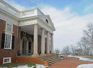 Monticello front portico - home of US President Thomas Jefferson - near Charlottesville, Virginia