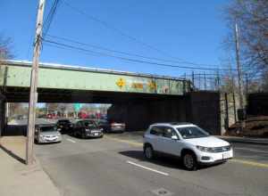 MBTA Orange Line bridge over Medford Street in April 2017. A new infill station, Edgeworth, has been proposed for this site.
