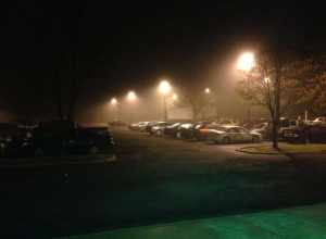 Fog in Parking Lot 98D near the Starkey Apartments on the Cook-Douglass Campus of Rutgers University