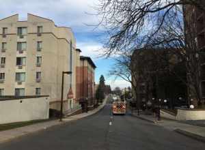 View north along Beaver Avenue (a.k.a. "Beaver Canyon") (Pennsylvania Route 26) near Sowers Street in State College, Pennsylvania