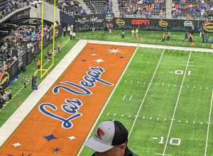 The end zone and part of the field at Allegiant Stadium in Paradise, Nevada, during the 2022 Las Vegas Bowl