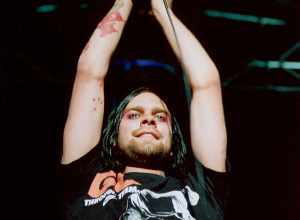 Bert McCracken, lead singer of the American rock band The Used, performing at Street Scene in San Diego, California on July 30, 2005.