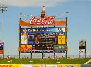 The scoreboard of the Coca Cola Park in Allentown, Pennsylvania.