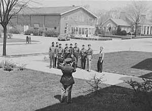 Fort Benjamin Harrison (1942) — located in Lawrence, north of Indianapolis, in Indiana.
This is an edited version of an image made in April 1942 by photographer Jack Delano of the United States Farm Security Administration of a group of United States
