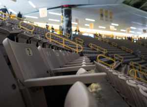 Some of the empty seats kept out of sight of the TV cameras.

Photos from the second round NCAA women's basketball tournament game between the University of Iowa and University of Miami. The Iowa Hawkeyes beat the Miami Hurricanes 88-70 to advance to