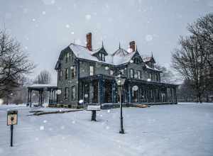 James A. Garfield National Historic Site in the snow.