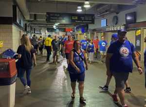 Fans file out of Sahlen Field in Buffalo, New York after an August 2022 victory by the hometown Bisons over the Lehigh Valley IronPigs by a score of 10-1.