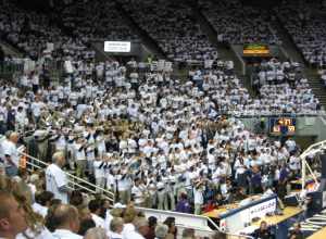 Nevada student section.  Two common themes in the chants and signs (1) they hate Reggie Theus, the NMSU coach, and (2) they had fun harassing Nelson on NMSU, who assaulted a pizza guy earlier in the year.