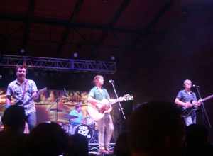 The country-pop-rock band Old 97s in performance on a warm evening in 2013 on Memorial Day weekend at the Levitt Pavilion in Arlington, Texas.