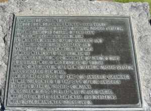 plaque marking historic palm tree, Exposition Park, Los Angeles, California, USA