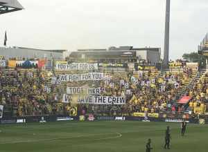 Save the Crew tifo before a regular season game against the Chicago Fire on May 12, 2018.