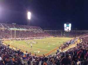 Scott Stadium at night, taken during the University of Virginia's 2013 game against the Virginia Tech Hokies.