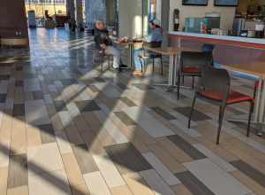 This is where students can grab a bite to eat in the library on the second floor.