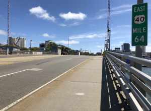 View east along U.S. Route 40 and U.S. Route 322 (Albany Avenue) at South Boulevard in Atlantic City, Atlantic County, New Jersey