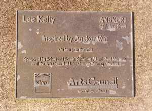 Plaque on Angkor I statue in Lake Oswego, OR