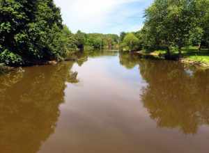 The Bad River viewed from the Saginaw Valley Rail Trail bridge in the Village of St. Charles, Saginaw County.