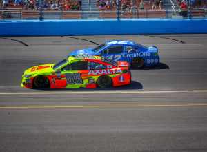 Dale Earnhardt Jr. side by side with Kyle Larson