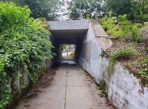 Cedar Street underpass of the Franklin Line, built around 1934, seen in July 2021