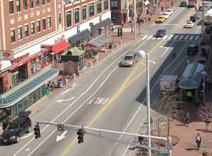 Some of the headhouses of Central station viewed from an adjacent building in April 2008