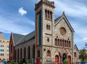 First Presbyterian Church, 136 Capitol Ave, Hartford, Connecticut. 
Built 1870, designed by Renwick and Sands of New York City. The building is of Vermont granite with a trim of Portland brownstone in a blending of Gothic and Romanesque architecture.