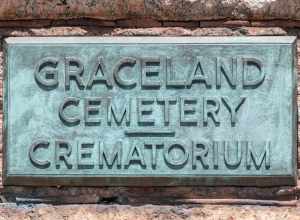Entrance plaque, Graceland Cemetery, Chicago, Illinois.