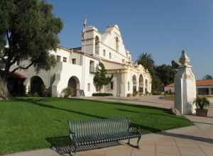 Mission Playhouse in San Gabriel.  The Mission District has benches for weary tourists, and not those horrible anti-homeless benches, either.