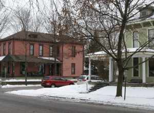 Houses on the southern side of the 1000 block of E. Logan Street in Noblesville, Indiana, United States.  This block is part of the Conner Street Historic District, a historic district that is listed on the National Register of Historic Places.