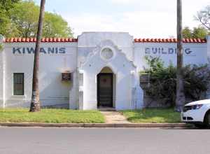 The Kiwanis Club building in Pharr, Texas, United States. It was designated a Recorded Texas Historic Landmark in 1981. Marker text: "This Mission style building was the first meeting place in the Kiwanis International organization owned by a local
