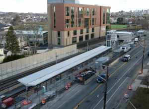 Medford/Tufts station under construction in March 2022
