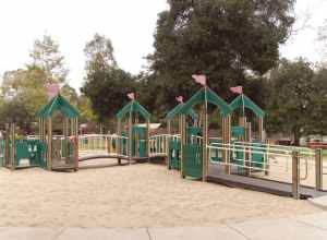 Castle-themed playground equipment at Shane's Inspiration, Griffith Park.