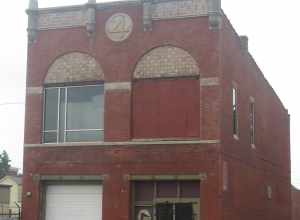 Front and eastern side of the Steam Engine Company No. 4, located at 1617 W. Main Street (U.S. Route 31) in Louisville, Kentucky, United States.  Built in 1890, it is listed on the National Register of Historic Places.