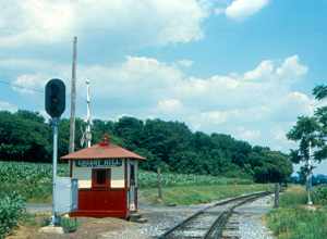 The Cherry Hill "station" is the only stop on the 4.5 mile (7 km) length of the Strasburg Rail Road line.  It is at the Groff's Grove picnic area, where you can watch the trains go by.  It is the only double-track passing area on the line.  Cherry
