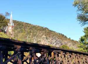 Here's your daily dose of #ColorWatch2015! We are standing close to the Shenandoah River shoreline, facing Maryland Heights. In the foreground, the old Winchester and Potomac railroad trestle (currently CSX) passes through Lowertown. In the 19th