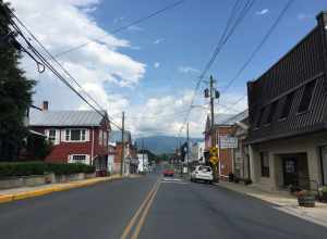 View north along U.S. Route 340 Business (Main Street) at Masonic Drive in Stanley, Page County, Virginia