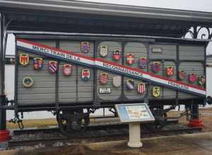 A Merci Train boxcar at the Gulf, Mobile and Ohio Depot in Jackson, Mississippi (United States).