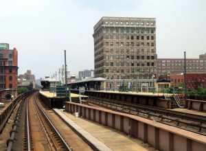 Harlem-125th Street station viewed from the rear of a Grand Central-bound New Haven Line train in July 2019