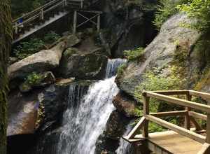 Paradise Falls with viewing platform in Lost River Gorge in Woodstock, New Hampshire