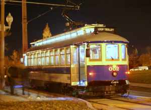Loop Trolley car 002 at the Missouri History Museum/Forest Park terminus on November 24, 2018 – only eight days after the opening of this heritage streetcar system.  Car 002 is ex-Portland Vintage Trolley car 511 and is a 1991-built, Gomaco-built