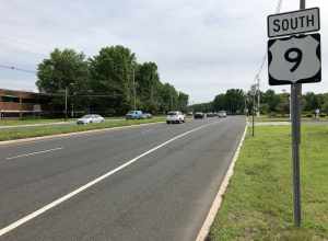 View south along U.S. Route 9 at Taylors Mills Road in Manalapan Township, Monmouth County, New Jersey