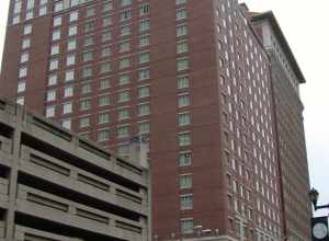 The Renaissance Grand Hotel's 23-floor addition, built in 2002 in St. Louis, Missouri, USA.  The former Statler Hotel is behind this tower.