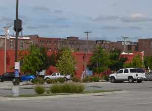 Downtown Omaha, Nebraska: view facing northeast from not far south of intersection of 14th and Izard Streets.  Most of the buildings in the photo are part of the Nicholas Street Historic District, listed in the National Register of Historic Places.